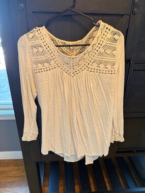 Lucky Brand Cream Crochet Long Sleeve Tunic
